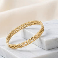 Greek Key Geometric Bangle - Anti-Tarnish Gold Plated Bracelet