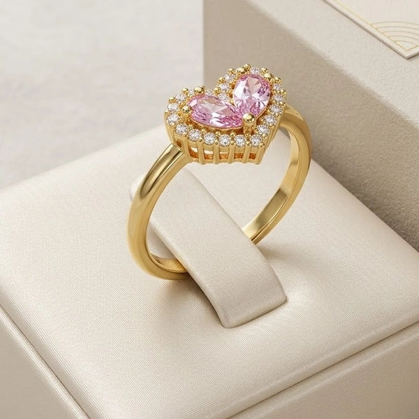 Premium Quality Pink Heart Halo Ring Jewelry