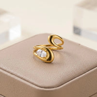 Abstract Sculptural Open Ring with Zirconia | Anti-Tarnish Fashion Jewelry
