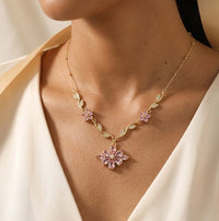 Pink Floral Vine Necklace | Anti-Tarnish Gold Plated Dainty Jewelry