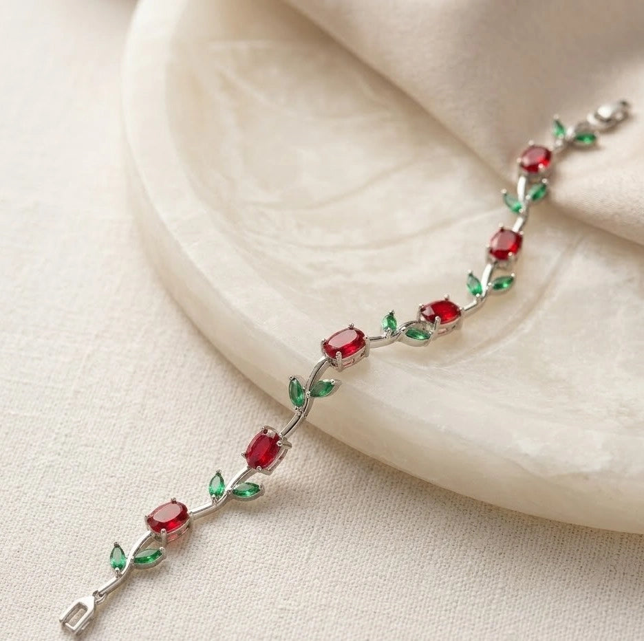 Red Floral Vine Anti-Tarnish Gold Plated Bracelet | Minimalist Daily Wear