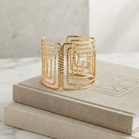 Geometric Statement Cuff Bracelet - Wide Textured Bangle