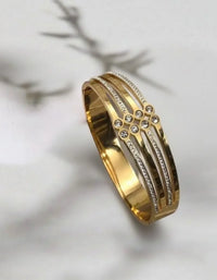 Triple Layer Crystal Studded Bangle - Anti-Tarnish Gold Plated Geometric Cuff Bracelet