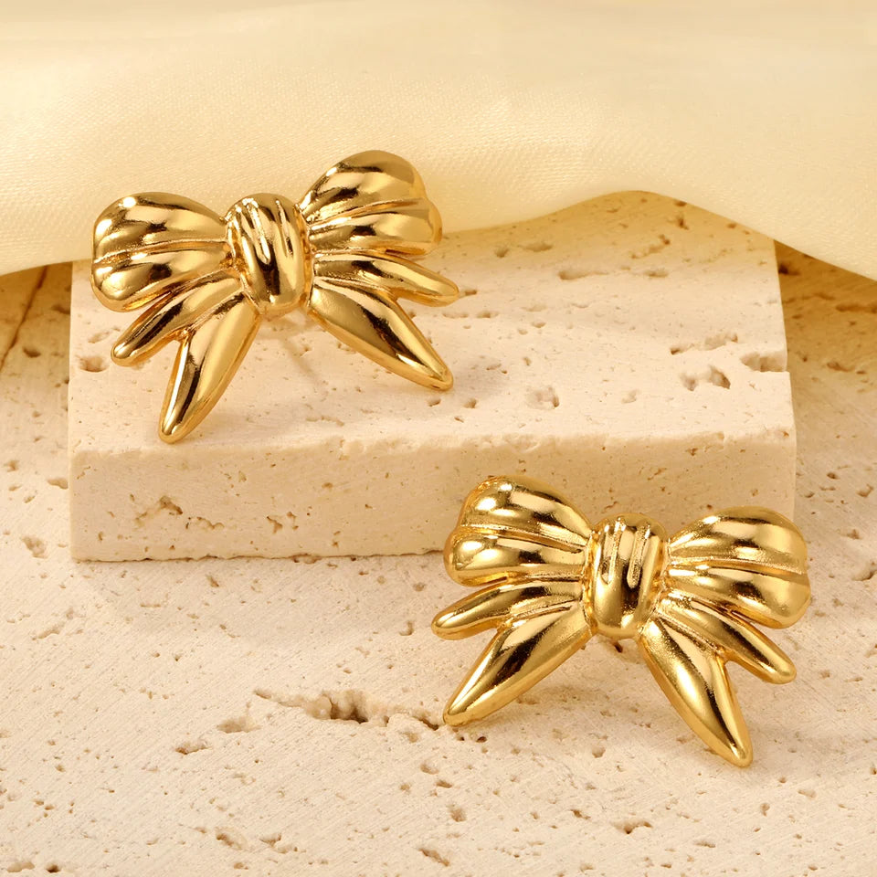 Gold Bow Stud Earrings - High Quality Vintage Fashion Jewelry