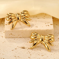 Gold Bow Stud Earrings - High Quality Vintage Fashion Jewelry
