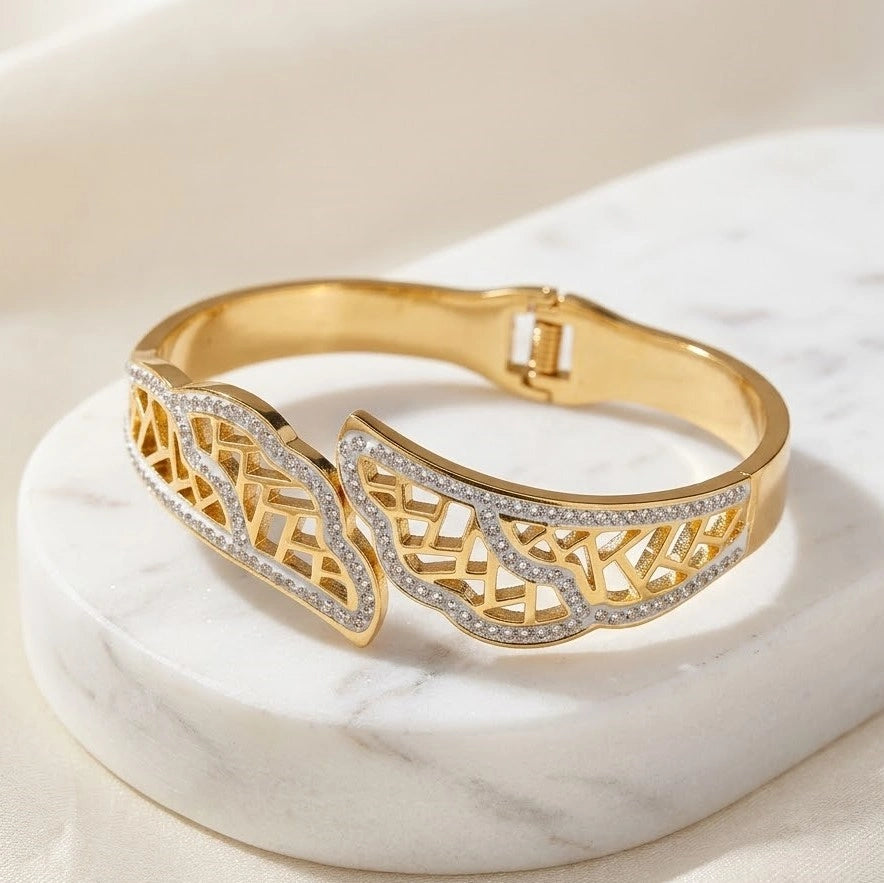 Gold Plated Wing Design Anti Tarnish Bracelet for Women - Adjustable Kada