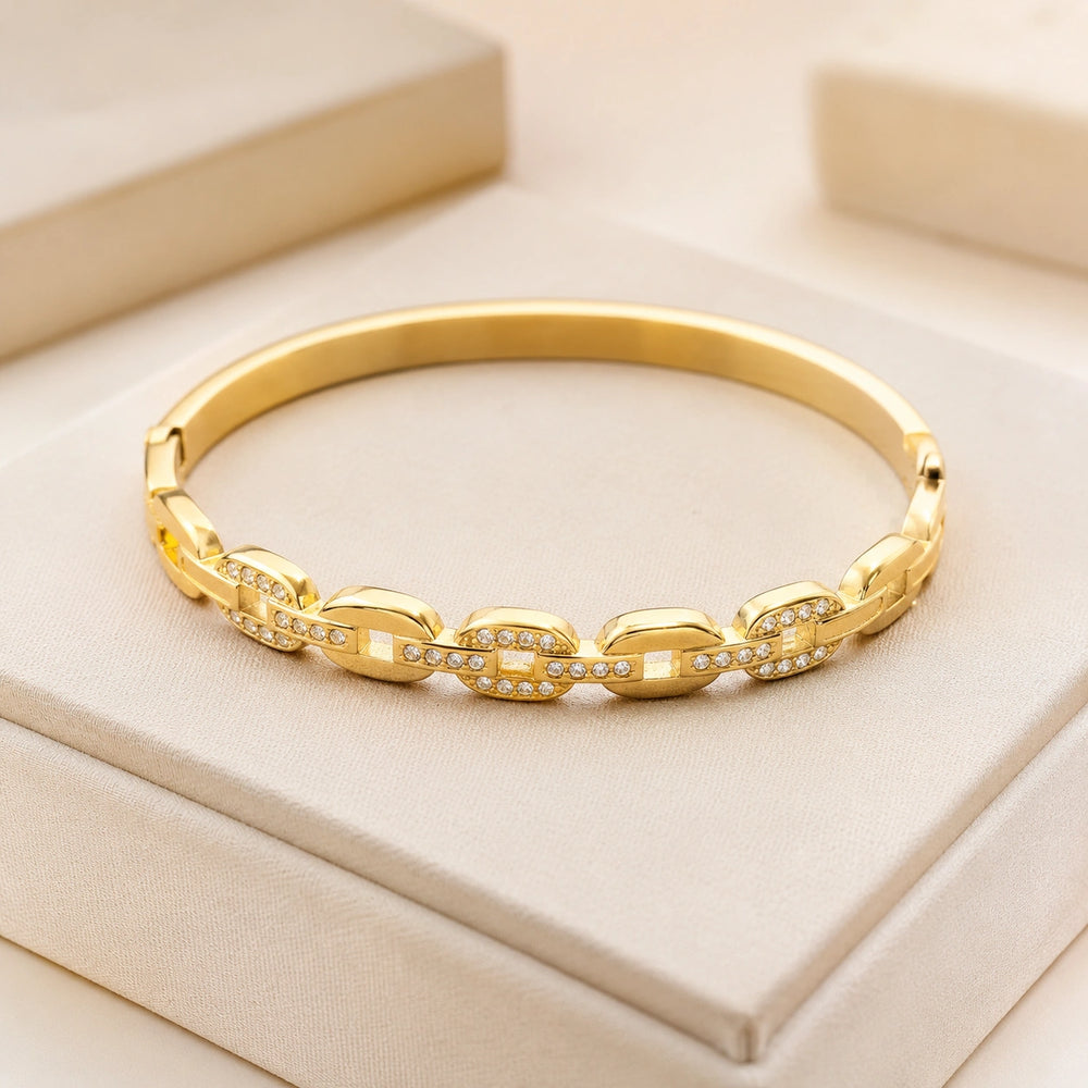 Crystal Chain Link Anti-Tarnish Gold-Plated Bracelet
