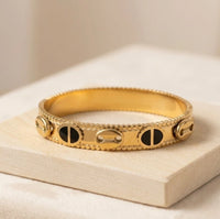 Midnight Oval Motif Anti-Tarnish Bracelet - 18K Gold Plated Daily Wear Bangle