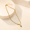 V-Shape Teardrop Crystal Pendant - Anti-Tarnish Gold-Plated Necklace