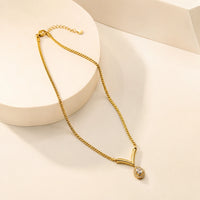 V-Shape Teardrop Crystal Pendant - Anti-Tarnish Gold-Plated Necklace