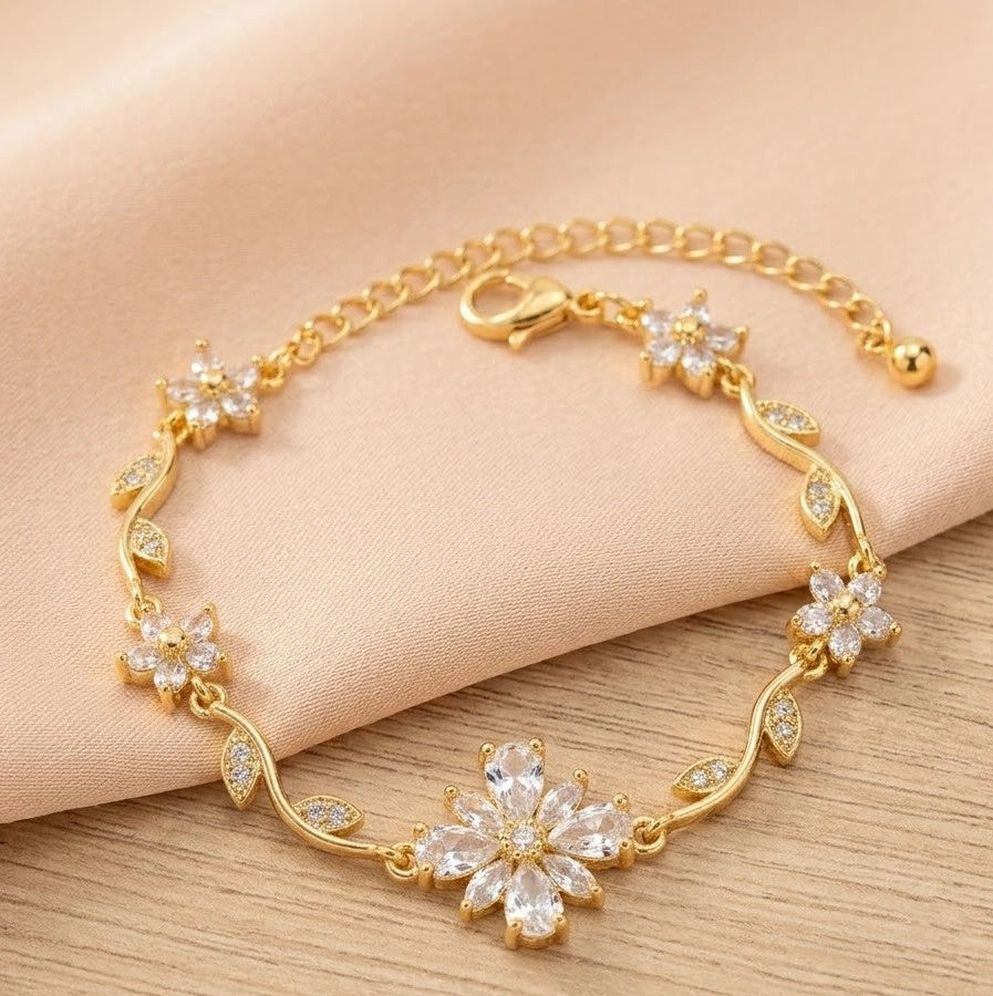 Floral Vine Crystal Bracelet | Anti-Tarnish Gold-Plated