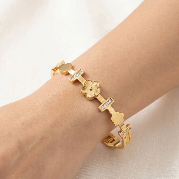 Premium Gold Plated Floral Bracelet Front View for Women