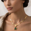 Emerald Green Stone Pendant Anti-Tarnish Gold Plated Necklace - Snake Chain