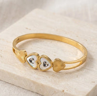White Heart Motif Anti-Tarnish Bangle Bracelet