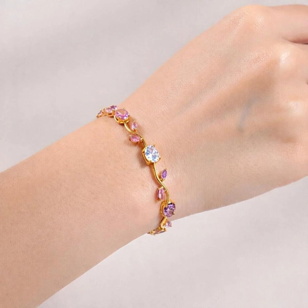 Tulip Floral Vine Crystal Necklace & Bracelet Set | Pink & Purple Stones | Anti-Tarnish