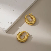 Chunky Ribbed Croissant Hoop Earrings - Anti-Tarnish Gold Plated