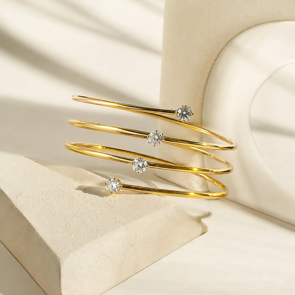 Spiral Crystal Wrap Bracelet - Anti-Tarnish Gold Plated