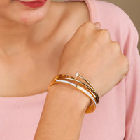 Triple Layer Nail Bangle - Gold Plated Anti-Tarnish Crystal Bracelet | Korean Style Statement Jewelry