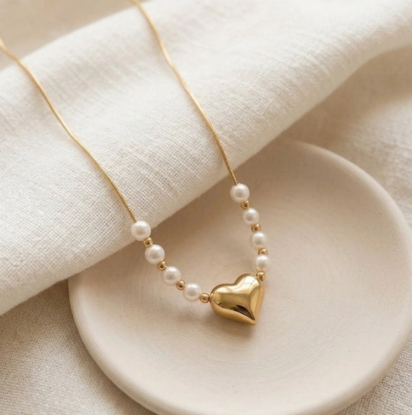 Anti-Tarnish Heart & Pearl Pendant Necklace - Premium Fashion Jewelry