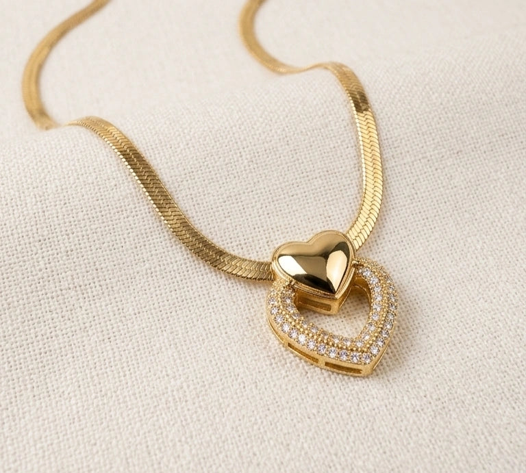 Anti-Tarnish Gold Plated Double Heart Pendant Necklace for Women