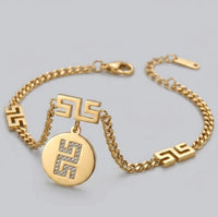 Versace Inspired Greek Key Anti-Tarnish Charm Bracelet for Women