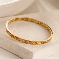Greek Key Geometric Bangle - Anti-Tarnish Gold-Plated Bracelet