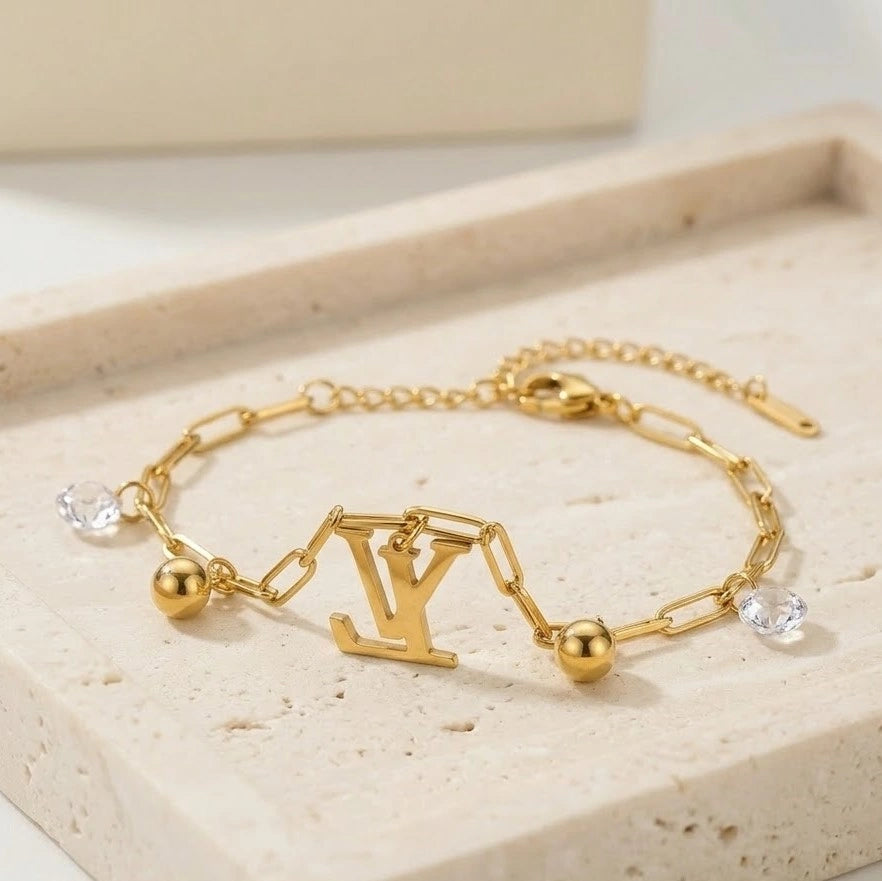 Designer Inspired Initial Charm Bracelet - Anti Tarnish Gold Plated