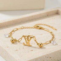 Designer Inspired Initial Charm Bracelet - Anti Tarnish Gold Plated