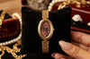 Vintage Maroon Dial Oval Watch | Anti-Tarnish Gold Plated Chain Watch