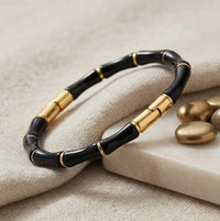 Minimalist Black Bamboo Bracelet - Anti Tarnish Gold Plated Accessory