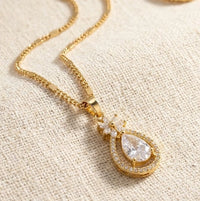 Teardrop Crystal Halo Pendant Necklace | Anti-Tarnish Fashion Jewelry