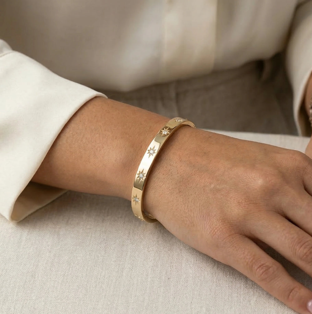 Anti-Tarnish Starburst Gold Plated Bangle Bracelet for Women
