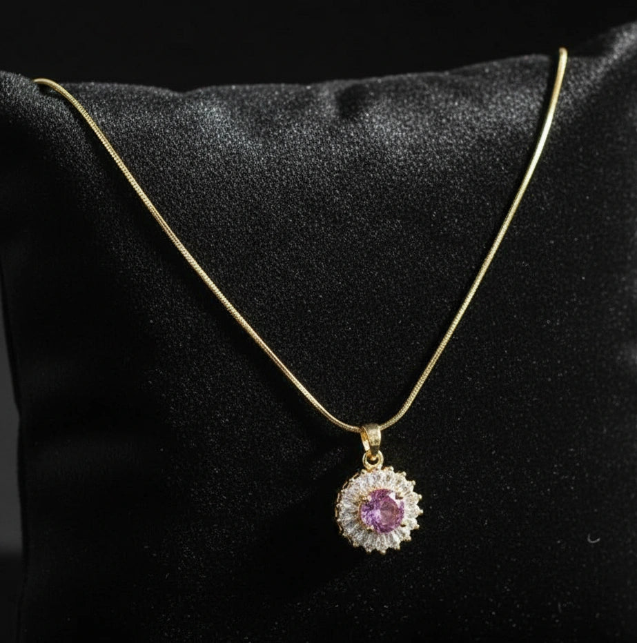 Pink Halo Pendant Necklace - Anti-Tarnish Gold Plated