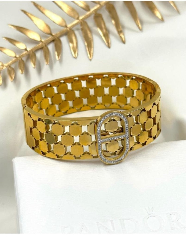 Gold Plated Fish Scale Mesh Bracelet - Anti Tarnish Buckle Bangle for Women