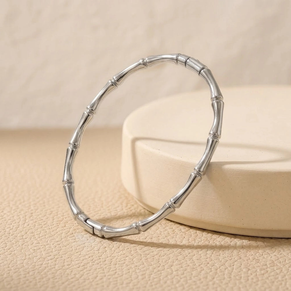 Premium Silver Bamboo Joint Bracelet | Elegant Minimalist Bangle for Women