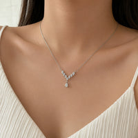 Silver Zircon Teardrop Necklace | Minimalist V-Shape Pendant