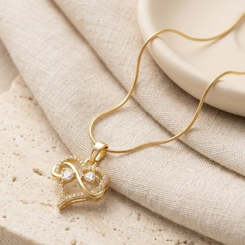 Intertwined Heart Infinity Anti Tarnish Gold Plated Necklace