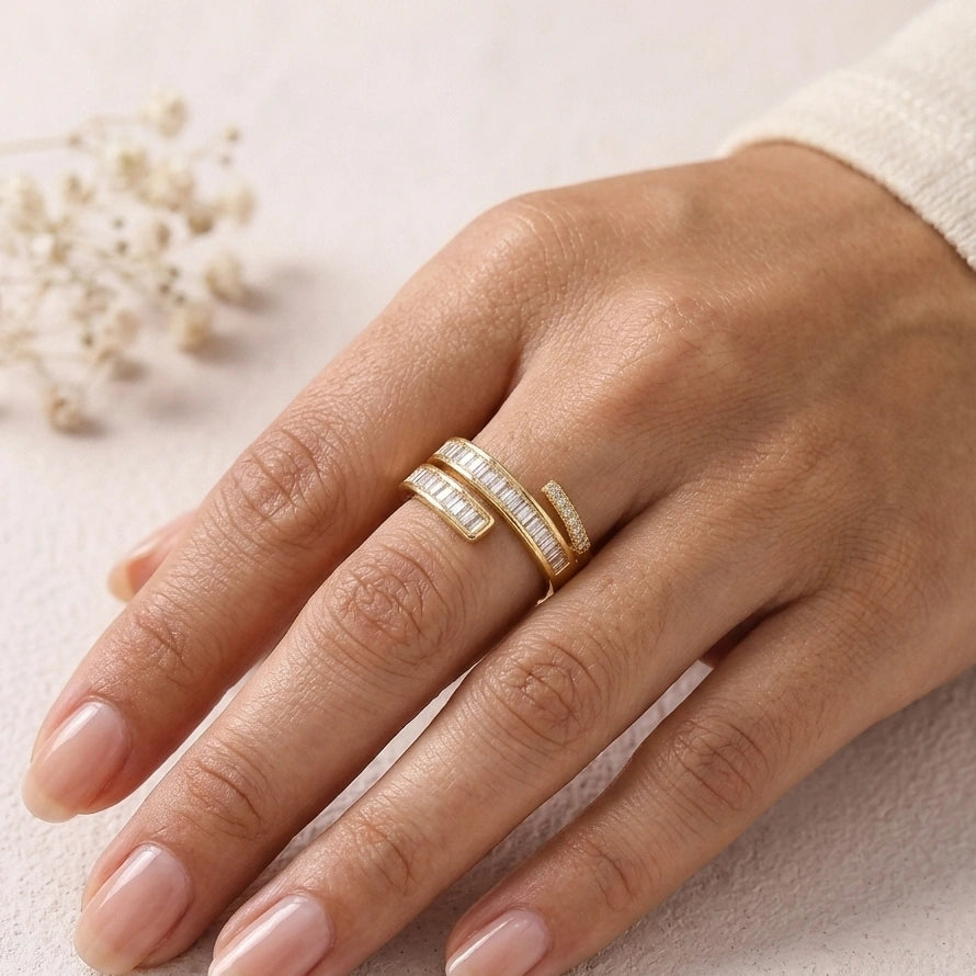Adjustable Gold Wrap Baguette Ring - Korean Fashion Jewelry