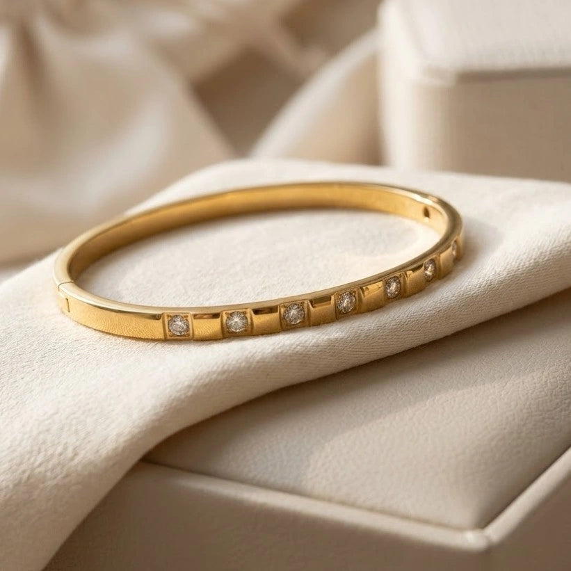 Anti-Tarnish Crystal Studded Bangle Bracelet - Premium Fashion Jewelry