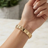 Anti-Tarnish Floral Motif Bangle - Gold Plated Vintage Bracelet