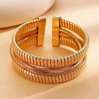 Statement Ribbed Golden Cuff Bracelet | Chunky Layered Design