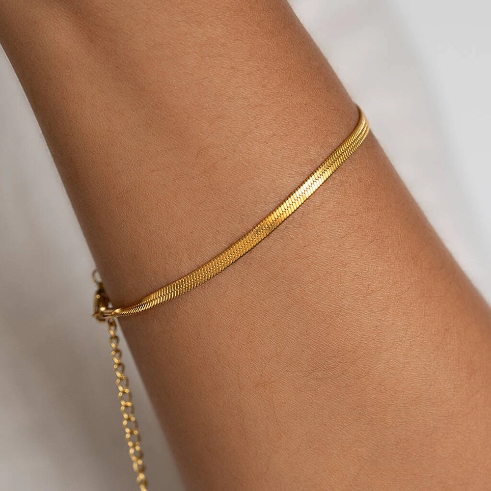 Flat Snake Chain Herringbone Bracelet | Anti-Tarnish Gold-Plated