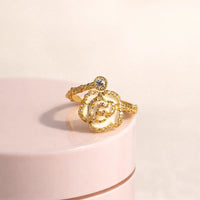 White Floral Gold Statement Ring | Premium Fashion Jewelry for Women