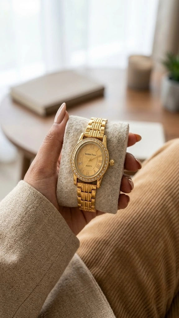 Elegant Anti-Tarnish Gold Plated Oval Case Women's Watch - Stylish Bracelet Wristwatch for Daily & Party Wear