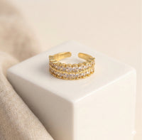 Premium Gold Plated Double Row CZ Adjustable Fashion Ring for Women