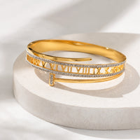Roman Numeral Layered Cuff Bracelet | Anti-Tarnish Gold-Plated
