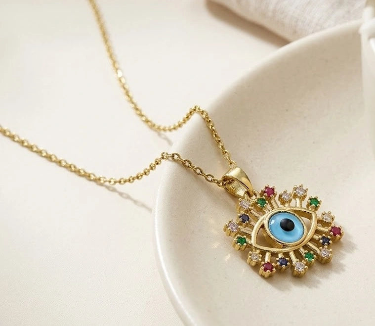 Multicolor Evil Eye Necklace | Anti-Tarnish Fashion Pendant