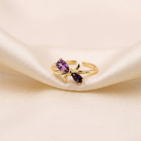 Purple Crystal Bow Ring - Anti-Tarnish Gold Plated Minimalist Jewelry