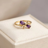 Purple Crystal Bow Ring - Anti-Tarnish Gold Plated Minimalist Jewelry
