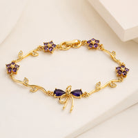 Purple Floral Bow Anti Tarnish Gold Plated Bracelet